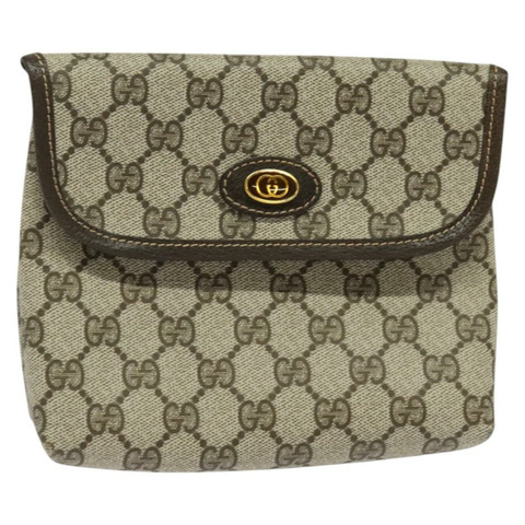 GUCCI GG Supreme 手拿包 PVC 米金色正品 BA3951
