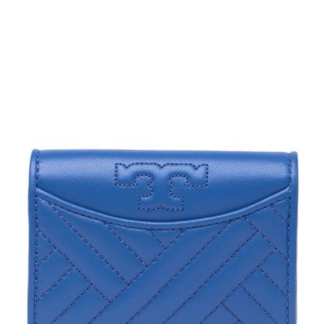 TORY BURCH 專櫃經典款 Alexa 防刮皮革拉鍊對折短夾 手拿包 零錢包-0