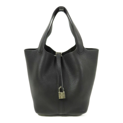 HERMES Clemence皮革Picotin MM銀扣手挽袋Black