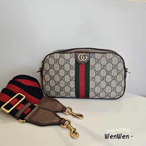 Gucci Ophidia藍紅藍背帶拉鏈相機斜背包