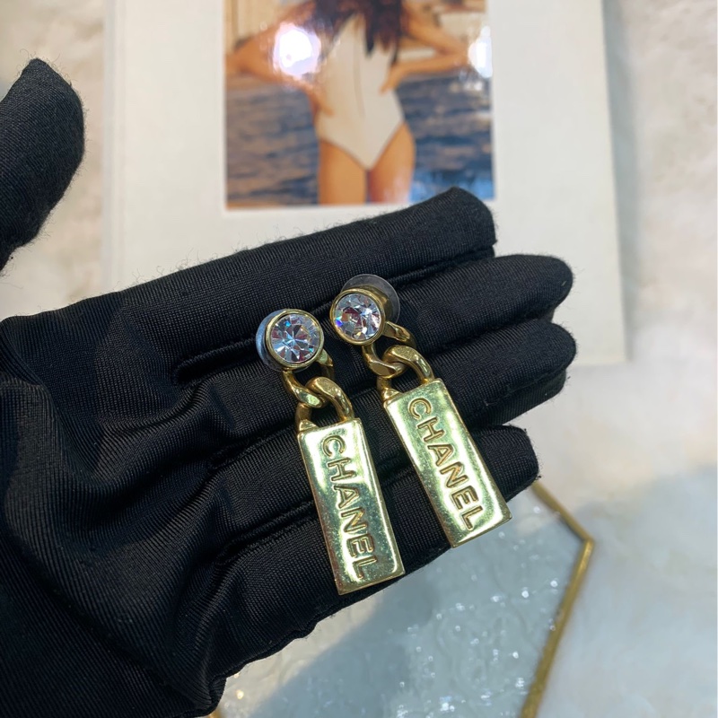 Chanel 香奈兒金色中古水鑽拉鍊耳環 XB401-0