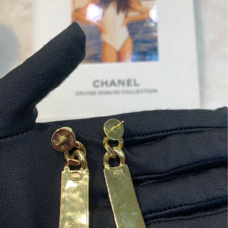 Chanel 香奈兒金色中古水鑽拉鍊耳環 XB401-4