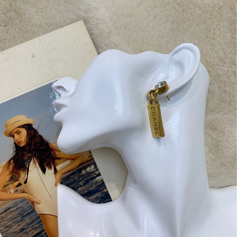 Chanel 香奈兒金色中古水鑽拉鍊耳環 XB401-7