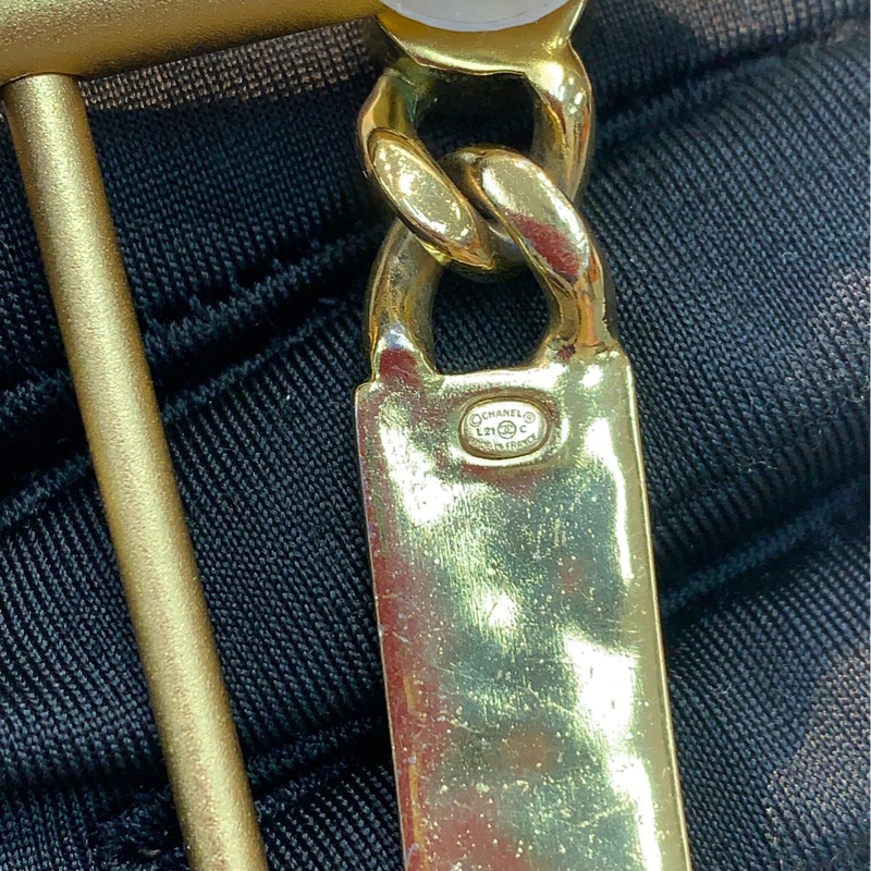 Chanel 香奈兒金色中古水鑽拉鍊耳環 XB401-13