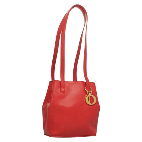 Christian Dior 肩背包 皮革 紅金 正品 128605