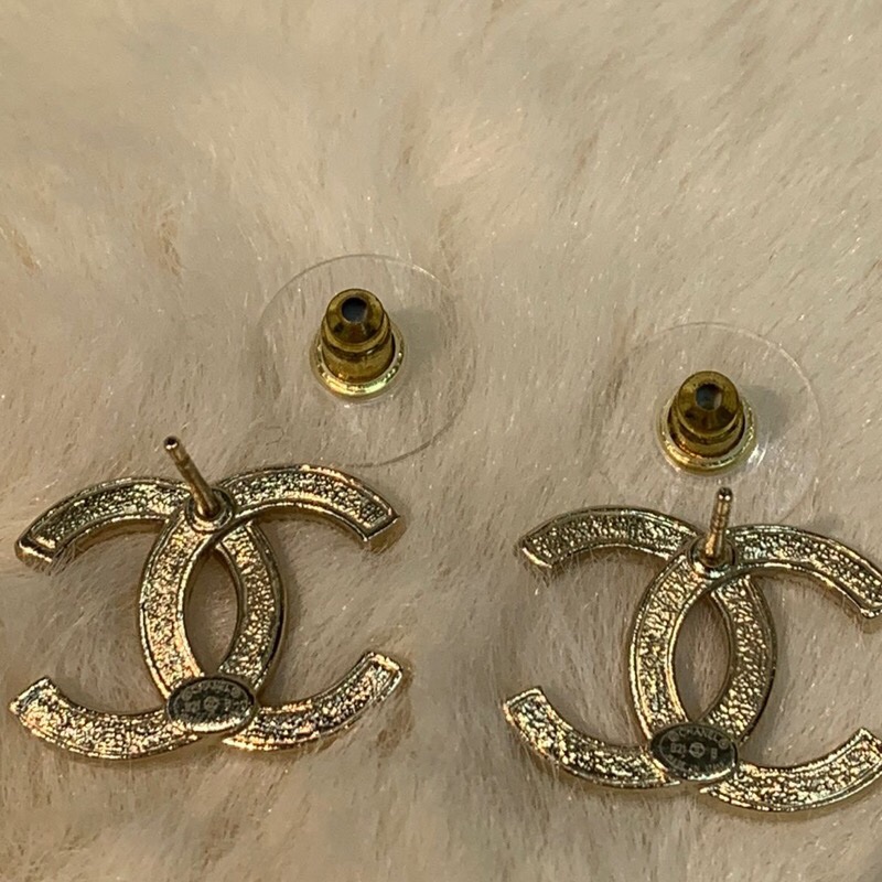 Chanel 香奈兒淡金水鑽耳環 XB257-13