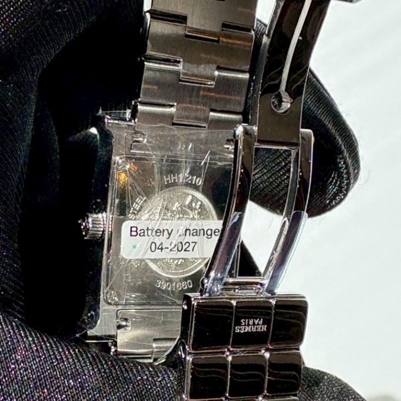 Hermes 不鏽鋼鍊帶銀H面11點鑽女錶-11