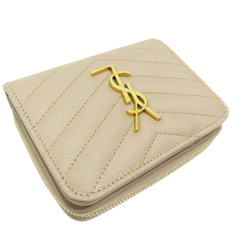 奶茶色 牛皮 Cassandre Matelasse Compact 扣式短夾 668288-2