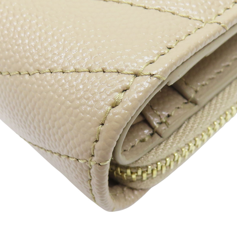 奶茶色 牛皮 Cassandre Matelasse Compact 扣式短夾 668288-11