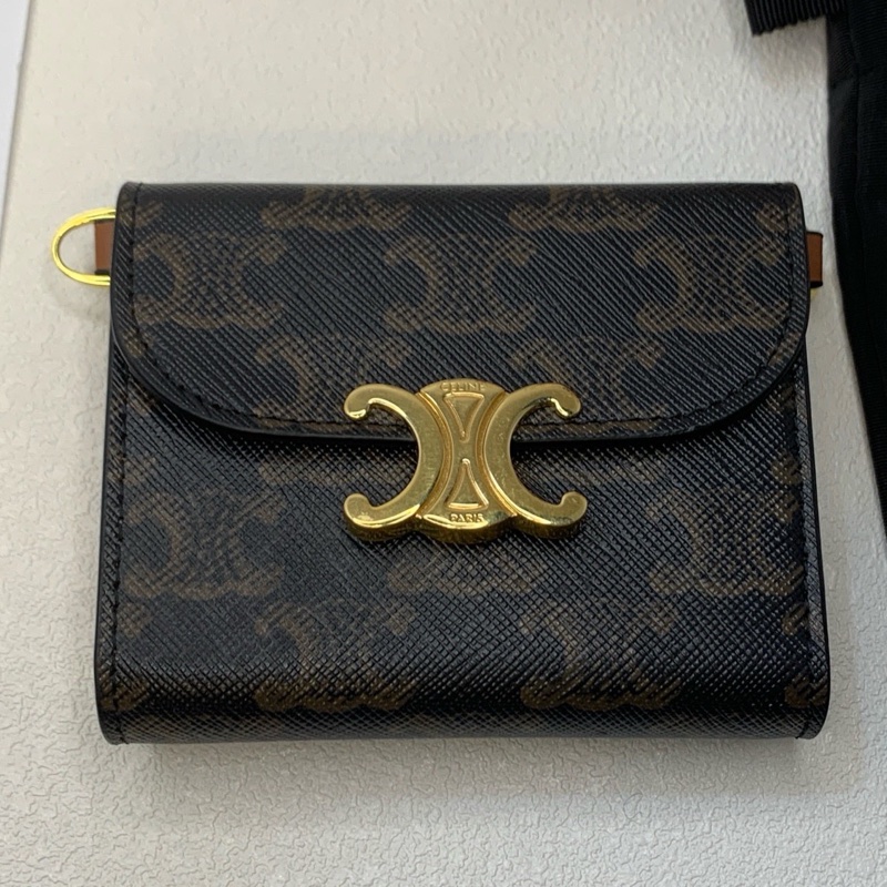 Celine 凱旋門 小號老花金扣錢夾-0