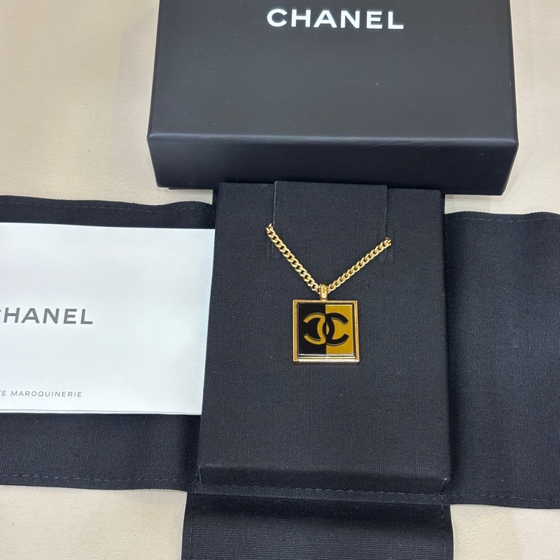 Chanel香奈兒 方塊黑金雙C拼色項鏈-0