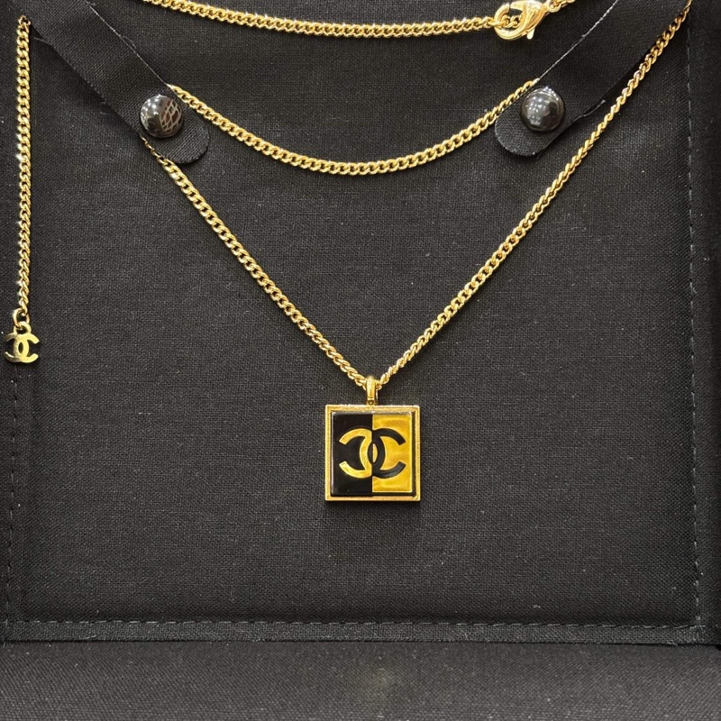 Chanel香奈兒 方塊黑金雙C拼色項鏈-3