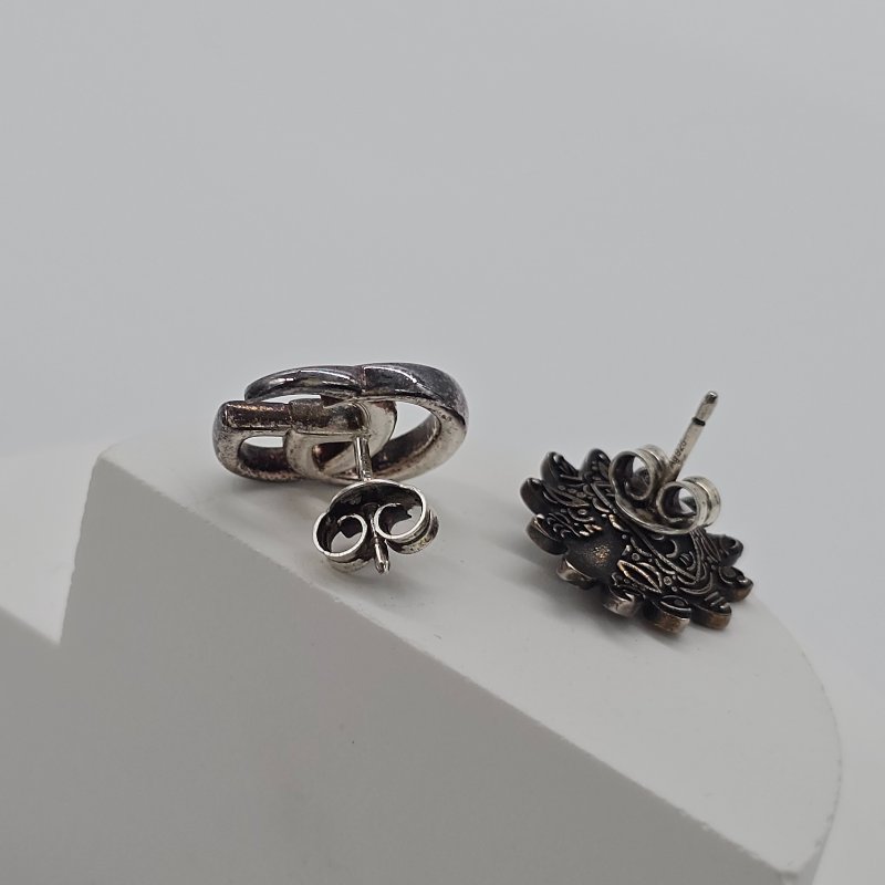 GUCCI 小雛菊 GG LOGO 不對稱 古典雕花 耳環 耳釘-2