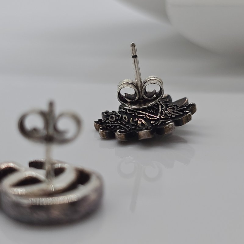 GUCCI 小雛菊 GG LOGO 不對稱 古典雕花 耳環 耳釘-3