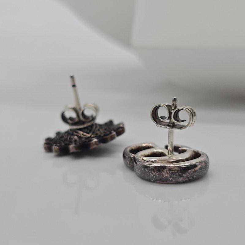 GUCCI 小雛菊 GG LOGO 不對稱 古典雕花 耳環 耳釘-4