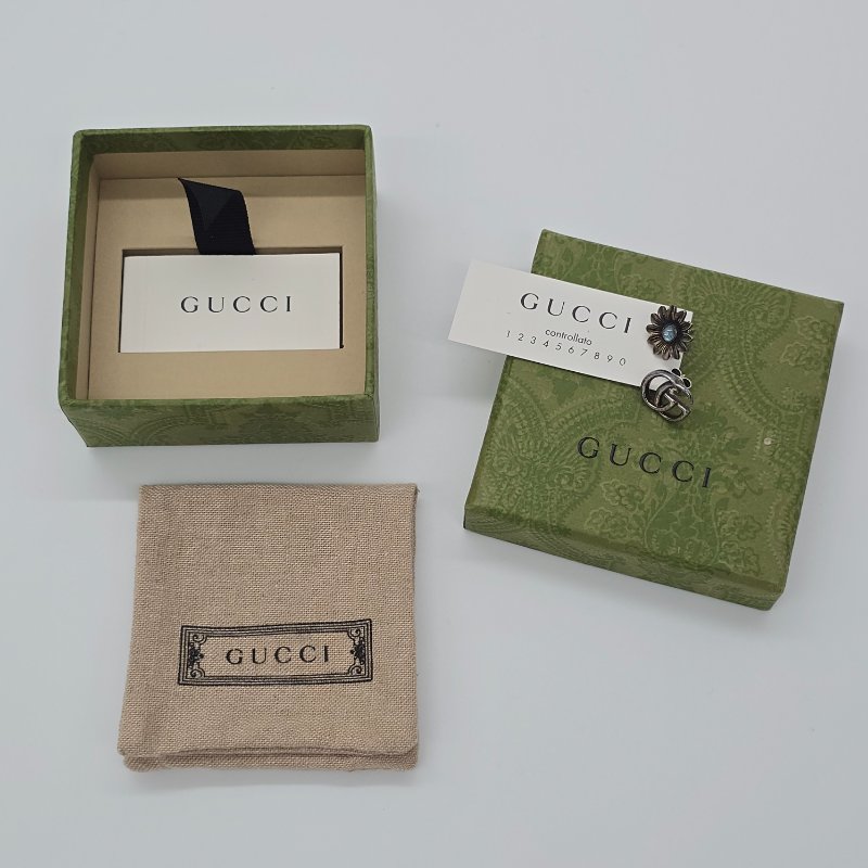 GUCCI 小雛菊 GG LOGO 不對稱 古典雕花 耳環 耳釘-5