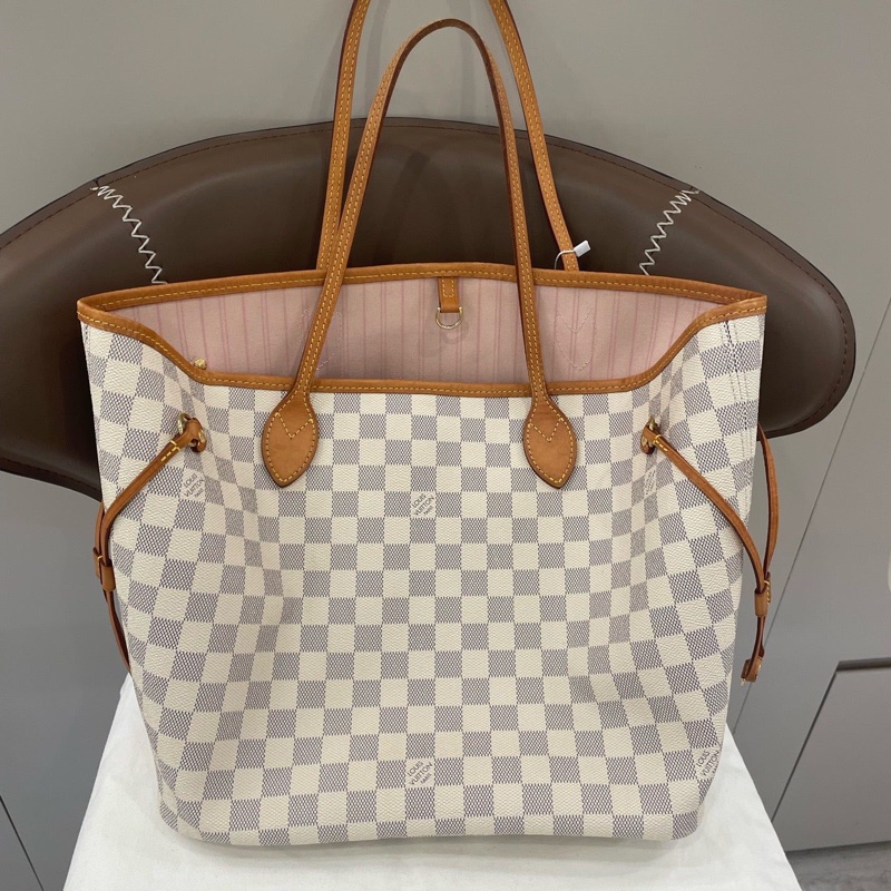 lv路易威登 白棋盤格neverfull👜～容量很足✨上班通勤好單品🥰-17