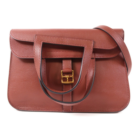 HERMES Evercolor皮革Halzan 25金扣手挽肩背兩用袋Rouge H