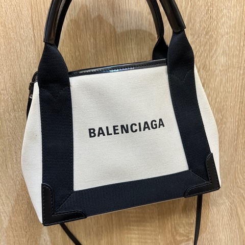 Balenciaga 米帆布黑牛皮Navy XS手提斜背包