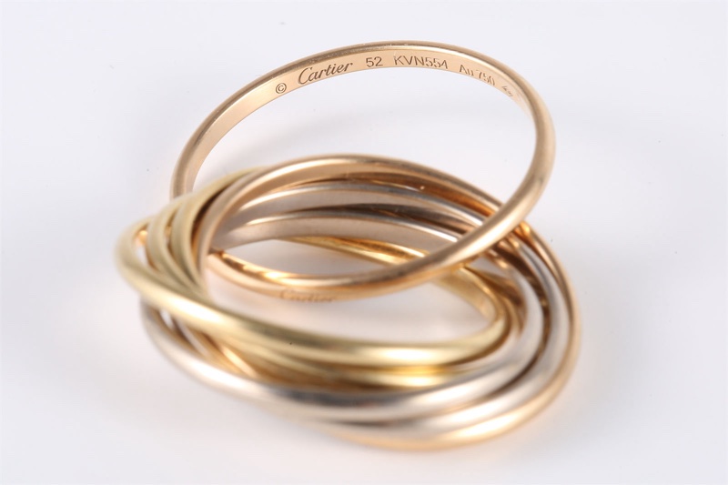 CARTIER(卡地亞) 18K黃金 18K白金 18K玫瑰金 Trinity 三色七環 戒指-5