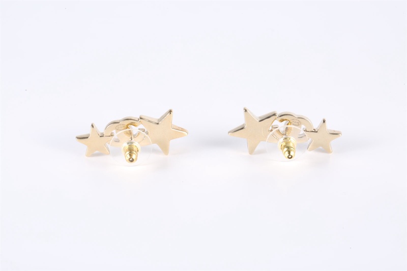 CHANEL(香奈兒) 23C 雙Clogo 雙星星 水鑽 耳釘 金色 合金-2