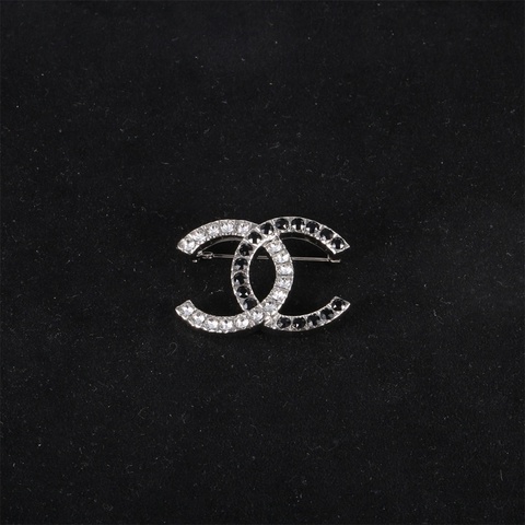 CHANEL(香奈兒)  合金 23B 黑白雙C水鑽 胸針