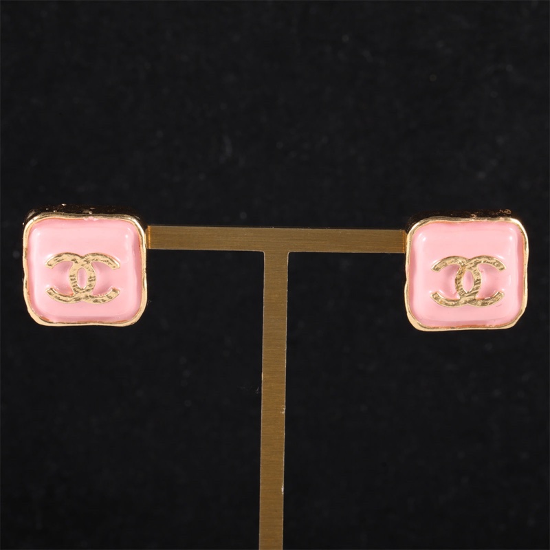 CHANEL(香奈兒) 合金 23K 琺瑯方塊 雙C耳釘-0