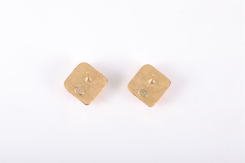 CHANEL(香奈兒) 合金 23K 琺瑯方塊 雙C耳釘-4