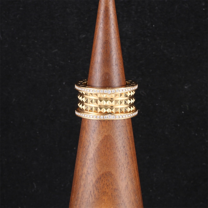 BVLGARI(寶格麗) 18K黃金 鑽石 黃金 B.zero系列彈簧鉚釘雙排鑽四環戒指 18K-0