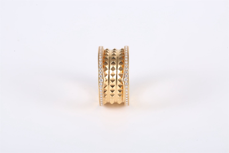 BVLGARI(寶格麗) 18K黃金 鑽石 黃金 B.zero系列彈簧鉚釘雙排鑽四環戒指 18K-1