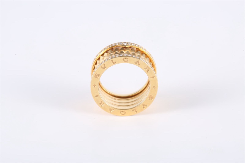 BVLGARI(寶格麗) 18K黃金 鑽石 黃金 B.zero系列彈簧鉚釘雙排鑽四環戒指 18K-2
