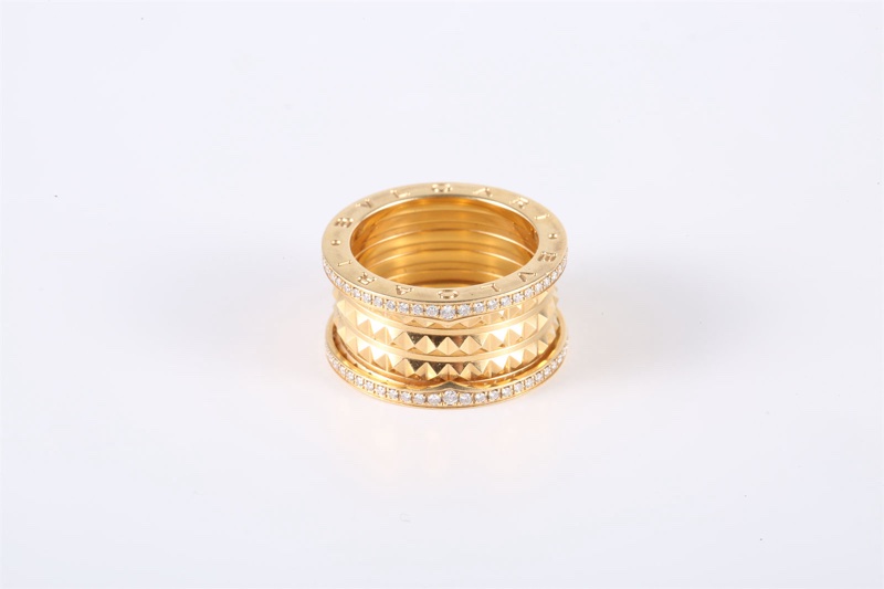 BVLGARI(寶格麗) 18K黃金 鑽石 黃金 B.zero系列彈簧鉚釘雙排鑽四環戒指 18K-3