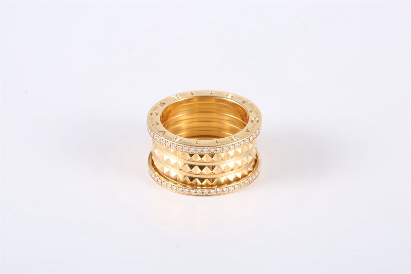 BVLGARI(寶格麗) 18K黃金 鑽石 黃金 B.zero系列彈簧鉚釘雙排鑽四環戒指 18K-4