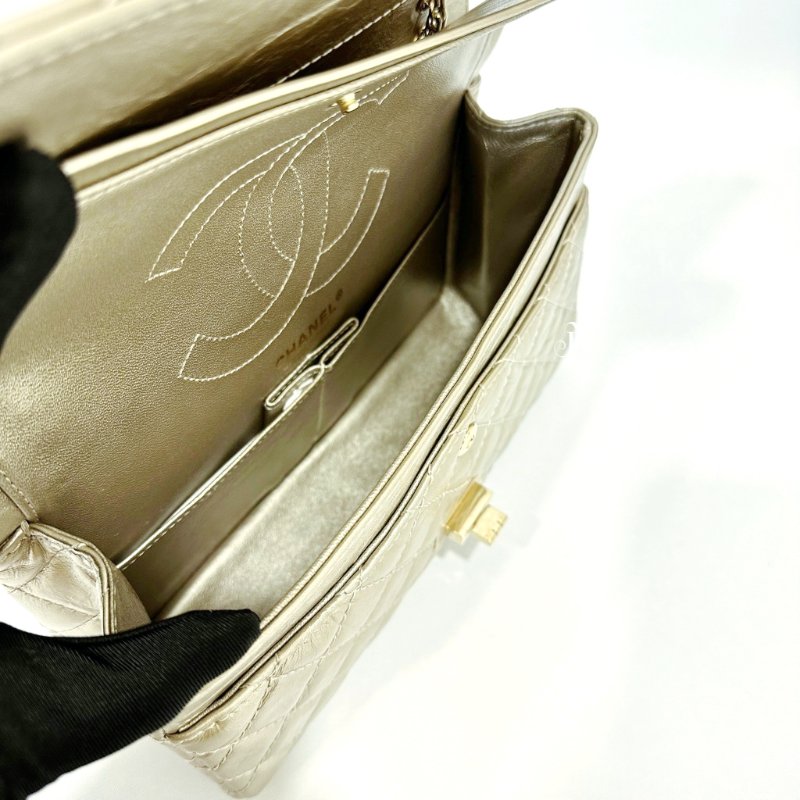 Chanel 香檳金菱格淡金釦小號2.55口蓋包/A37586-5