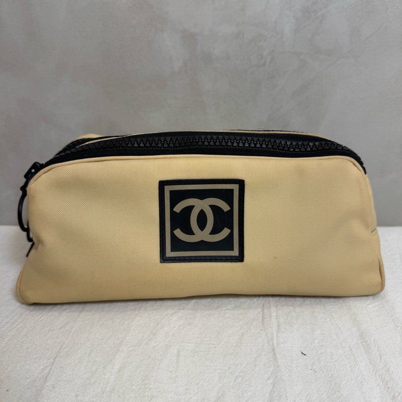 CHANEL奶茶拼黑 帆布手拿包-2