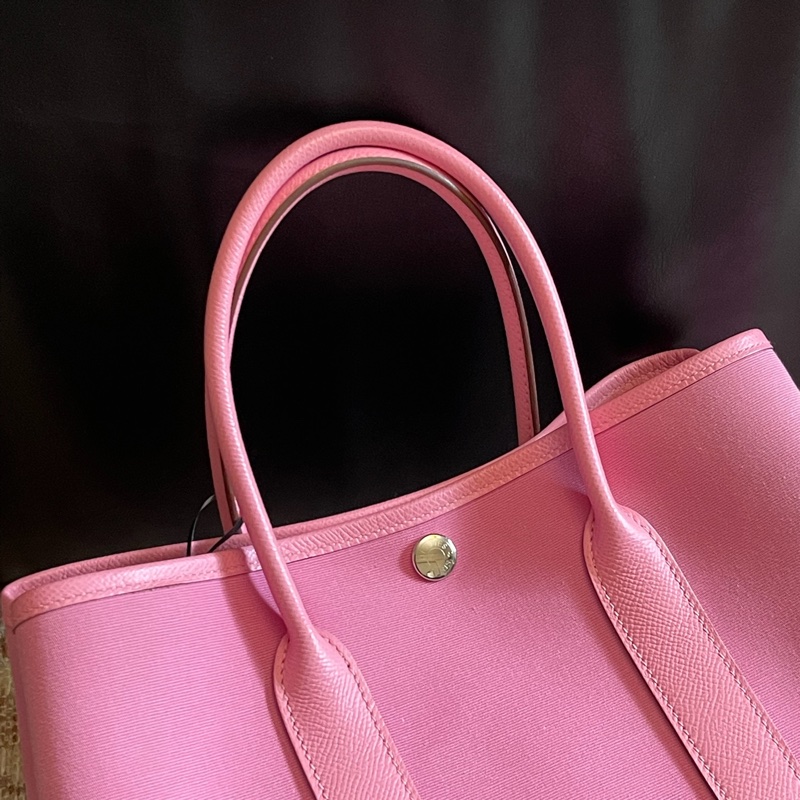 🌈Hermes🌸Garden Party 30🌸櫻花粉帆布拼皮💗99.8新🌟內拼寶石紅🌟花園包🌟-2