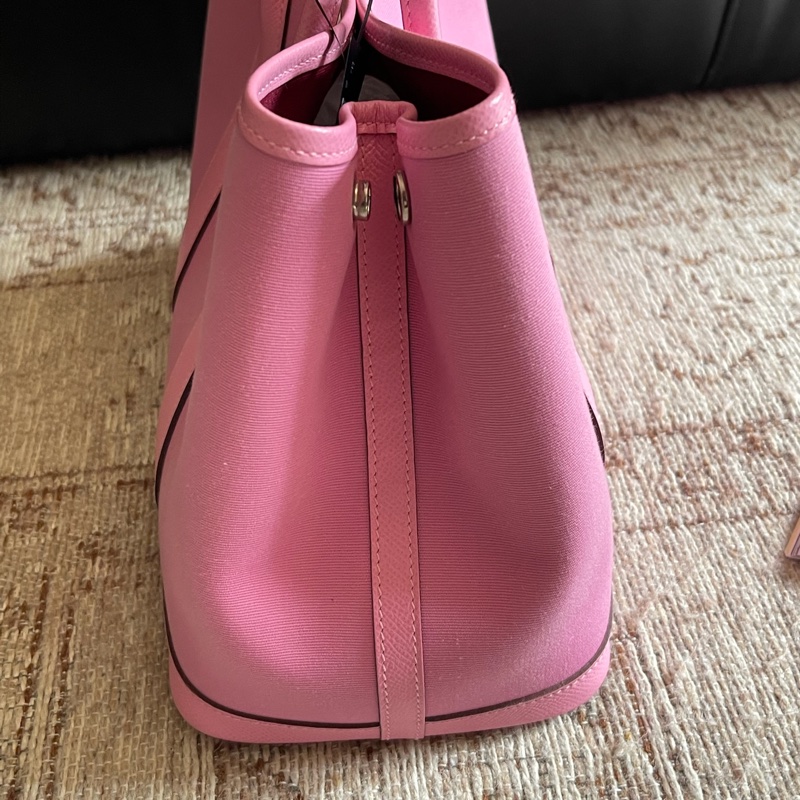 🌈Hermes🌸Garden Party 30🌸櫻花粉帆布拼皮💗99.8新🌟內拼寶石紅🌟花園包🌟-3