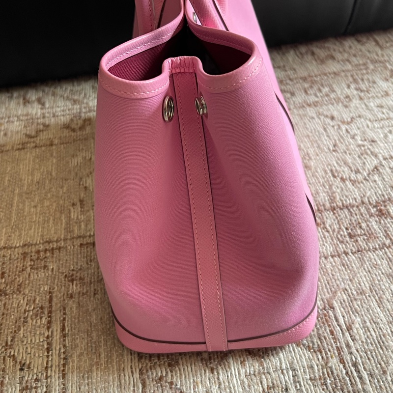 🌈Hermes🌸Garden Party 30🌸櫻花粉帆布拼皮💗99.8新🌟內拼寶石紅🌟花園包🌟-4