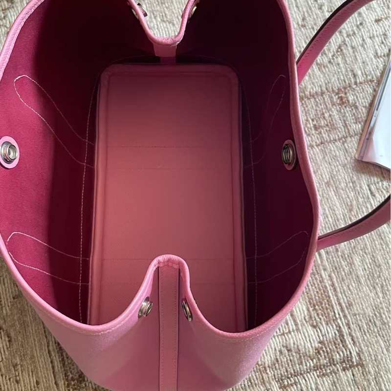 🌈Hermes🌸Garden Party 30🌸櫻花粉帆布拼皮💗99.8新🌟內拼寶石紅🌟花園包🌟-5