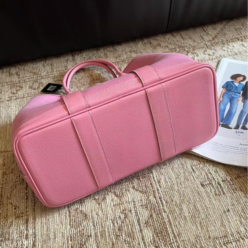 🌈Hermes🌸Garden Party 30🌸櫻花粉帆布拼皮💗99.8新🌟內拼寶石紅🌟花園包🌟-8