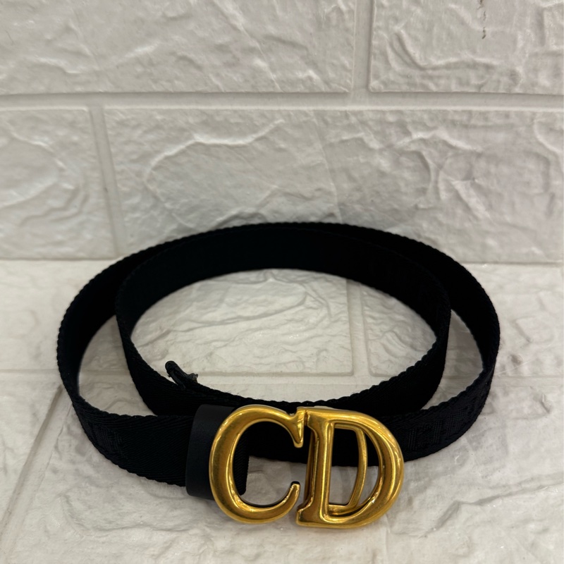 Dior黑織布復古金CD皮帶-0