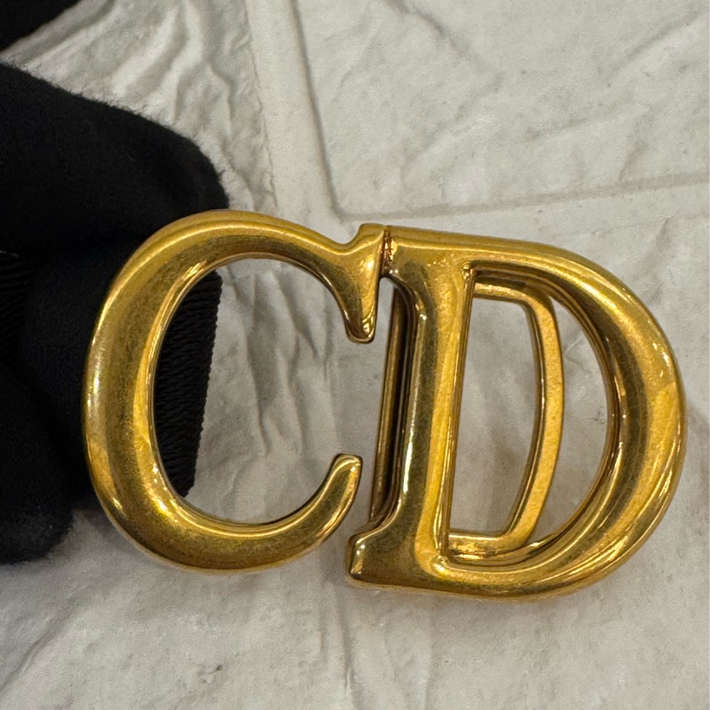 Dior黑織布復古金CD皮帶-1