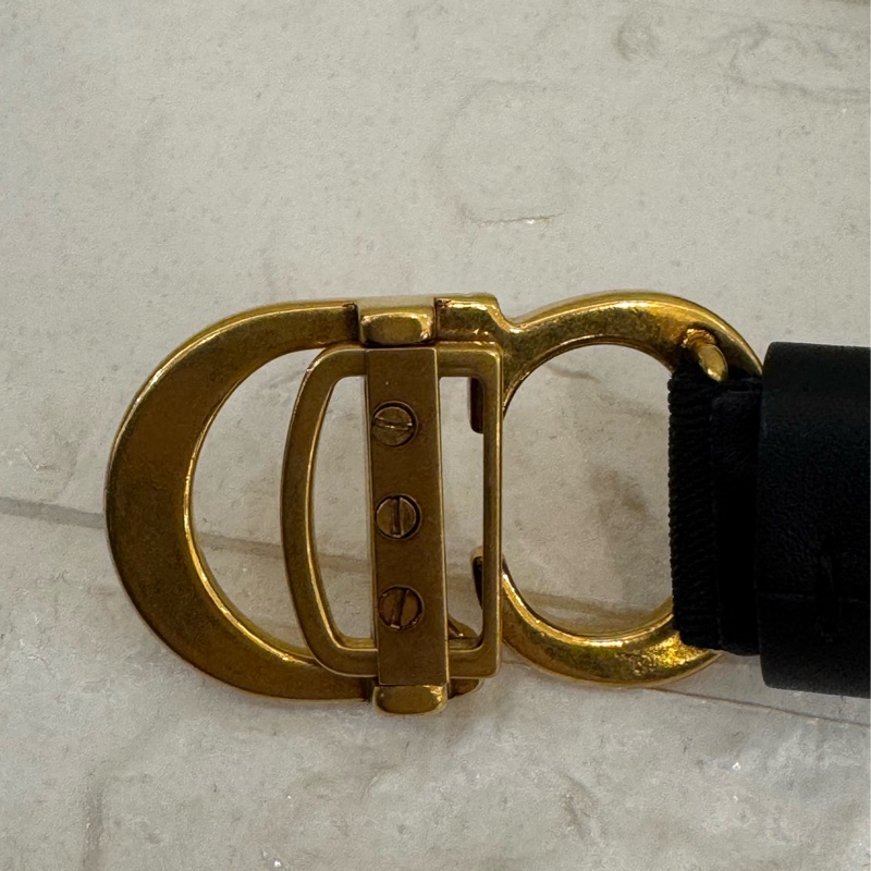 Dior黑織布復古金CD皮帶-2