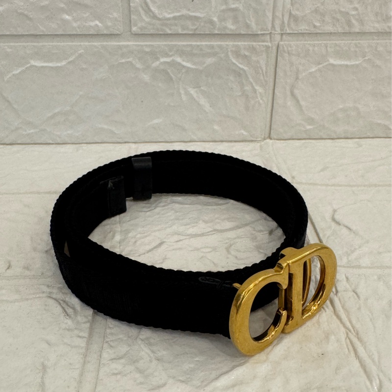 Dior黑織布復古金CD皮帶-3