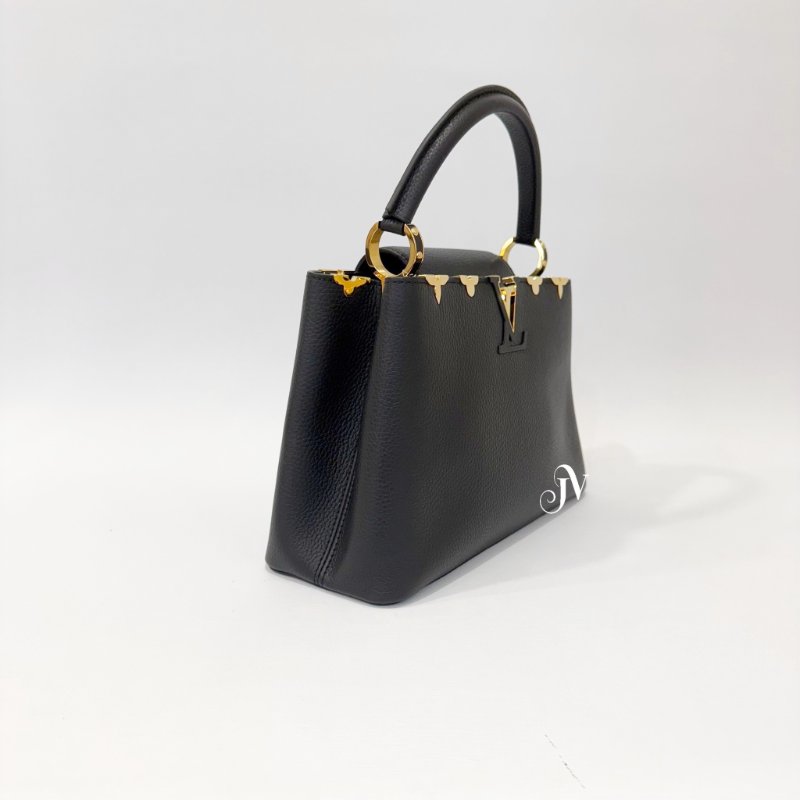 LV Capucines MM 黑牛皮金屬花朵裝飾手提肩背包 M54663-2