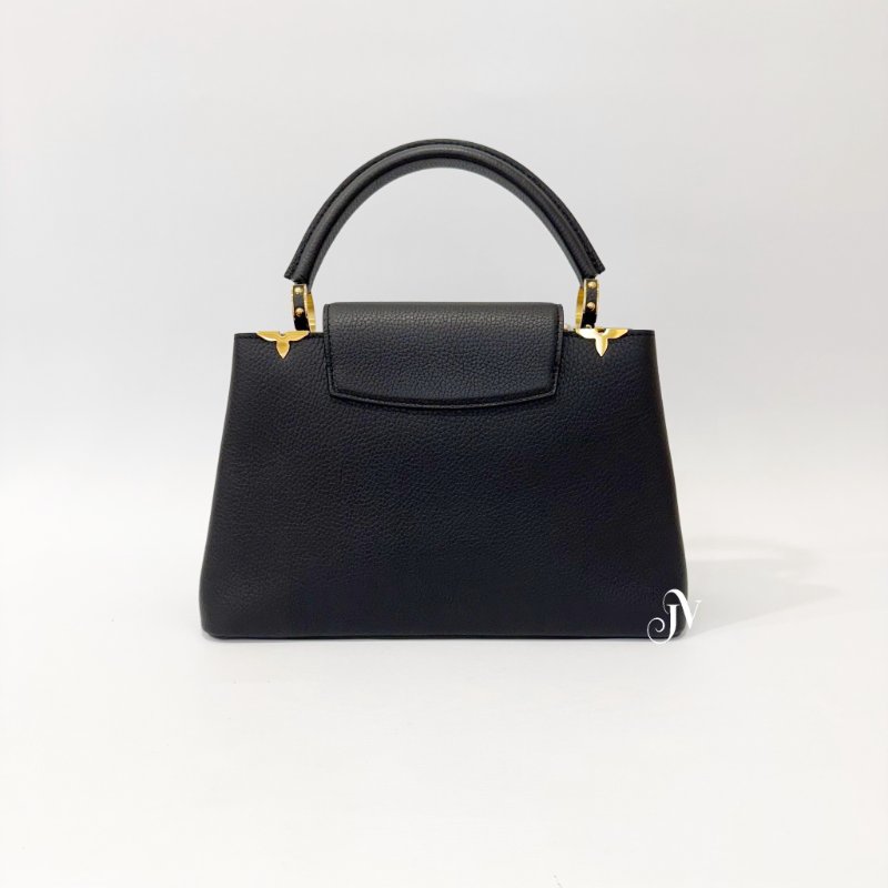 LV Capucines MM 黑牛皮金屬花朵裝飾手提肩背包 M54663-3