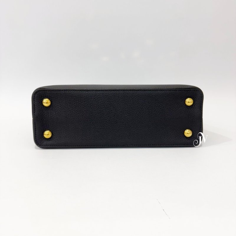 LV Capucines MM 黑牛皮金屬花朵裝飾手提肩背包 M54663-4