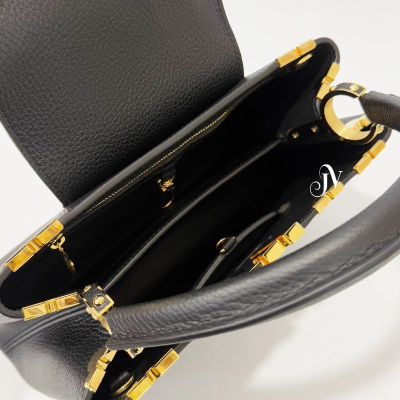 LV Capucines MM 黑牛皮金屬花朵裝飾手提肩背包 M54663-5