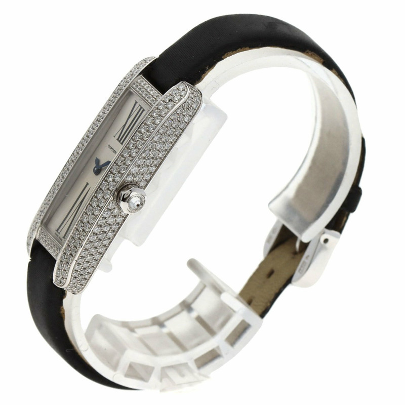 卡地亞 Tank S 鑽石腕錶 WJ300950，18K 白金，皮革和緞面，女士-1