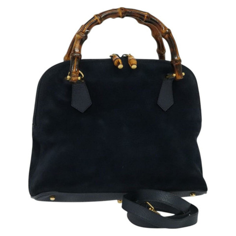 GUCCI 竹節手提包 絨面革 海軍藍 金色 000 122 0290 正品 am8687